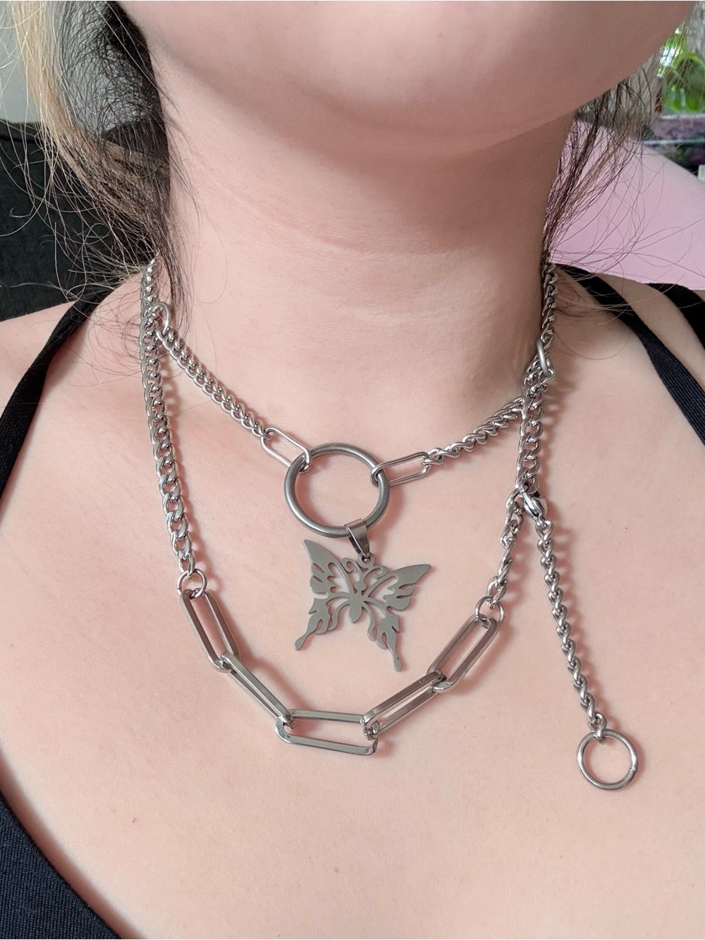 Chunky Stainless Steel Butterfly Necklace